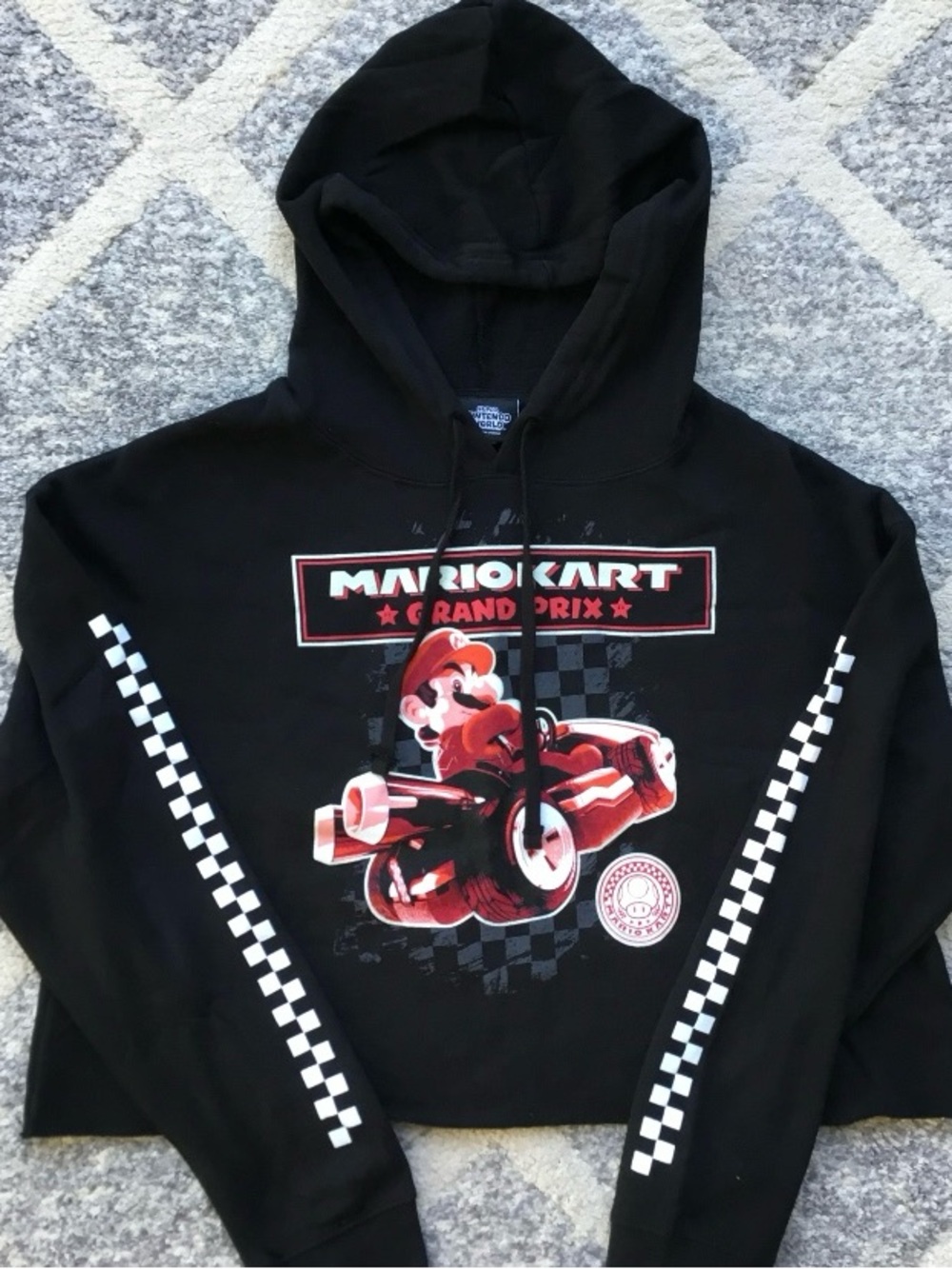 NWT Mario Kart Cropped Black Hoodie, Sz M